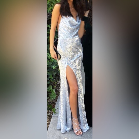 Abyss by Abby - Silver Sequin Open Back Slit Dress size XS - Picture 5 of 5